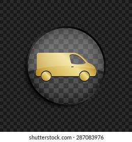 Black badge with gold van silhouette on square background