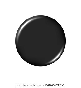 Black badge mockup. Isolated round badge button brooch. Realistic black blank glossy round button badge pin. Vector illustration.