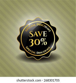 Black badge with text "Save 30%" inside