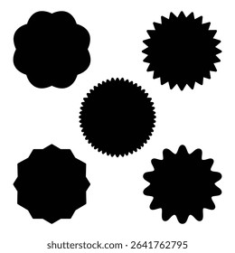 Black Badge Vector Set, Solid Award Labels and Seal Shapes Collection.