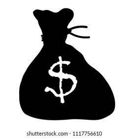 A black bag of cash with a dollar sign all isolated on a white background