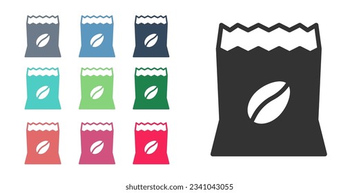 Black Bag of coffee beans icon isolated on white background. Set icons colorful. Vector