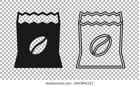Black Bag of coffee beans icon isolated on transparent background.  Vector