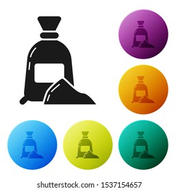 Black Bag of flour icon isolated on white background. Set icons colorful circle buttons. Vector Illustration