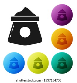 Black Bag of flour icon isolated on white background. Set icons colorful circle buttons. Vector Illustration
