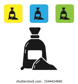 Black Bag of flour icon isolated on white background. Set of colorful square icon buttons. Vector Illustration