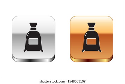 Black Bag of flour icon isolated on white background. Silver-gold square button. Vector Illustration