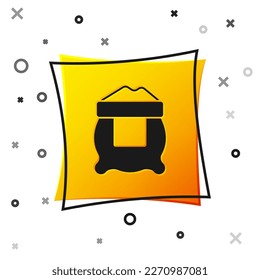 Black Bag of flour icon isolated on white background. Yellow square button. Vector