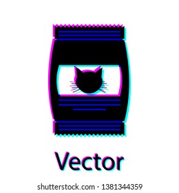 Black Bag of food for cat icon isolated on white background. Food for animals. Pet food package. Vector Illustration