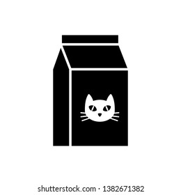Black Bag of food for cat icon isolated. Food for animals. Pet food package. Vector Illustration