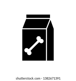 Black Bag of food for pet icon isolated. Food for animals. Dog bone sign. Pet food package. Vector Illustration