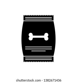 Black Bag of food for pet icon isolated. Food for animals. Dog bone sign. Pet food package. Vector Illustration