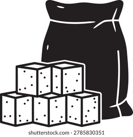 Black bag and stack of dice on white background game luck concept