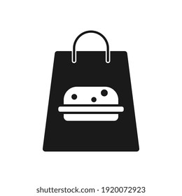 Black Bag With Takeaway Food Line Icon. Hamburger, Delivery, Takeout Food.