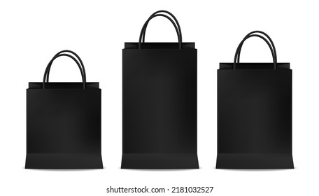 Sacos negros, aislados, maquillaje de embalaje, diseño de paquete, ilustración de vector de objeto de tienda