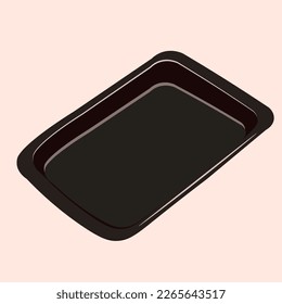 black baking tray in semi realistic style. empty baking sheet in isometry in vector. 