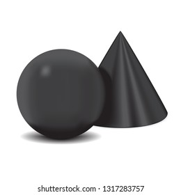 Black ball and cone isolated on a white background