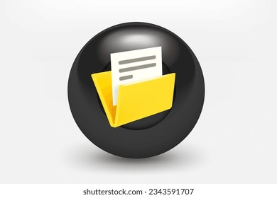 Balón negra con icono de carpeta de archivos. 3.ª ilustración vectorial