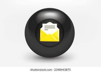 Black ball with new message icon. 3d vector illustration 