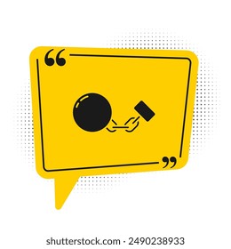Black Ball on chain icon isolated on white background. Yellow speech bubble symbol. Vector