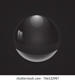 Black ball on dark background . Vector illustration. EPS 10