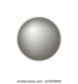 black ball points with shadow. abstract sphere. stipple effect. white background. vector illustration