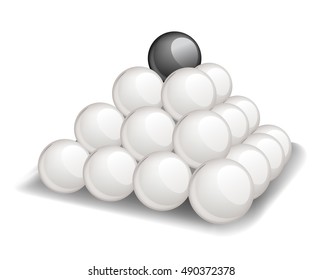  A black ball is a Pyramid top of white ones.  Conceptual Vector illustration