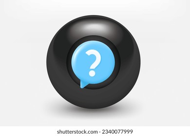Black ball with question icon. 3d vector illustration 