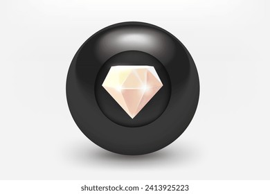 Black ball with shining gem icon. 3d vector illustration 
