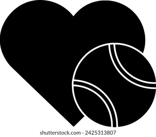 black ball silhouette or flat tennis illustration of love logo equipment for heart with sport icon and play shape game as competition to recreation