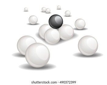  A black ball is a small Pyramid top of white ones.  Conceptual Vector illustration