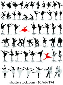 black ballerina silhouette on white background 3-vector