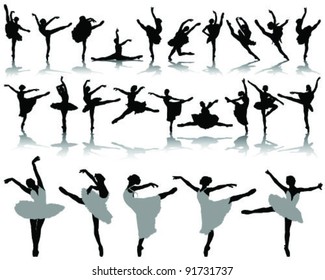 black ballerina silhouette on white background-vector