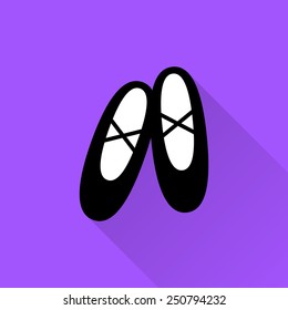 Black ballet shoes flat icon with long shadow