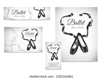 Black ballet shoes on backgroud poster, postcard, visit card, banner