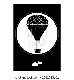 Black Balloon Art on Black Background. Black and White vector illustration.