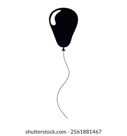 Black balloon floating above with a thin string in a minimalist style