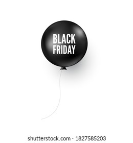 Black balloon with Black Friday text. Discount banner or poster design element. Vector illustration