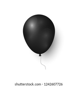 Black balloon realistic design 3D icon or sign. Helium trendy dark inflatable element for decorations, latex or rubber oval ball vector isolated on white