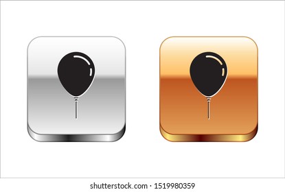 Black Balloon with ribbon icon isolated on white background. Silver-gold square button. Vector Illustration