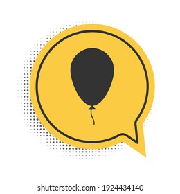 Black Balloon with ribbon icon isolated on white background. Yellow speech bubble symbol. Vector