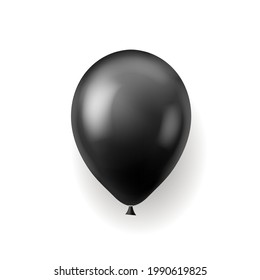 Black balloon. Round flying glossy decorative rubber helium toy with shadow, Birthday party gift or decor, celebration carnival, realistic 3d object. Vector isolated on white illustration