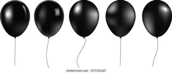 Black Balloon set. Vector illustration of shiny colorful glossy balls. Realistic air 3d sphere isolated on white background. Big collection of different nice balloons. design elements