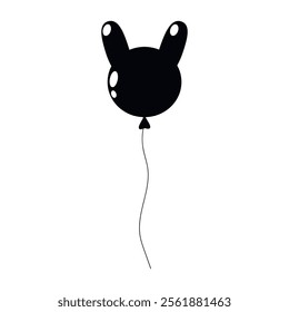 Black balloon shaped like a bunny rabbit floating against a plain background