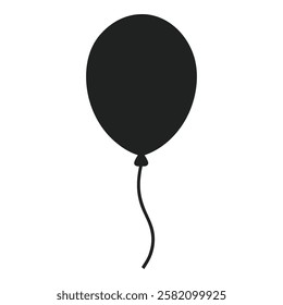 Black Balloon Silhouette Vector Icon. Party balloon, birthday celebration, holiday symbol isolated on white background