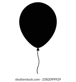 Black Balloon Silhouette Vector Icon. Party balloon, birthday celebration, holiday symbol isolated on white background