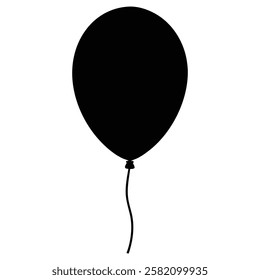 Black Balloon Silhouette Vector Icon. Party balloon, birthday celebration, holiday symbol isolated on white background