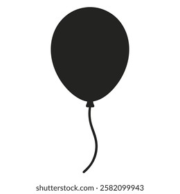 Black Balloon Silhouette Vector Icon. Party balloon, birthday celebration, holiday symbol isolated on white background