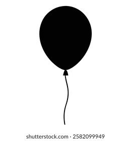 Black Balloon Silhouette Vector Icon. Party balloon, birthday celebration, holiday symbol isolated on white background