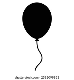 Black Balloon Silhouette Vector Icon. Party balloon, birthday celebration, holiday symbol isolated on white background